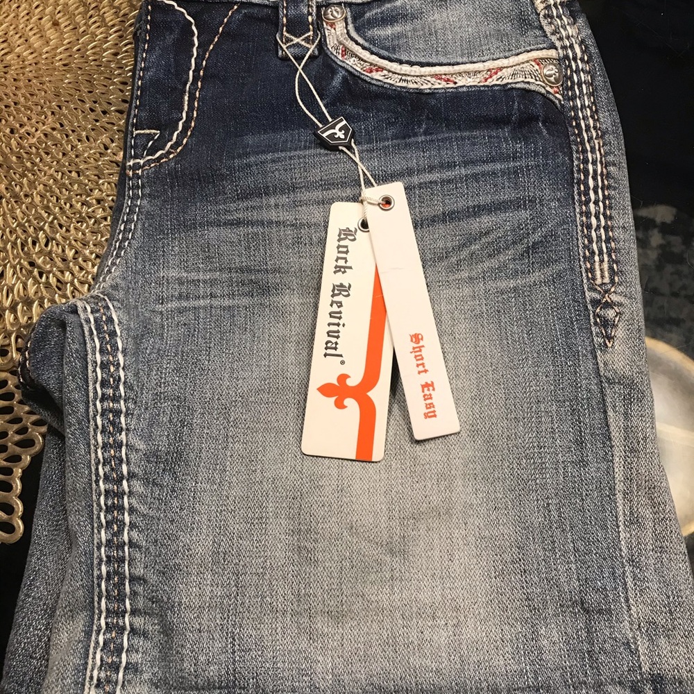 Rock revival denim shorts